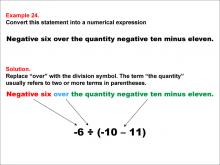 Math Example: Language of Math--Numerical Expressions--Grouping Symbols--Example 24