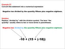 Math Example: Language of Math--Numerical Expressions--Grouping Symbols--Example 27