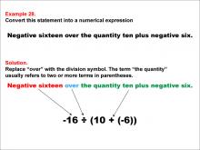 Math Example: Language of Math--Numerical Expressions--Grouping Symbols--Example 28