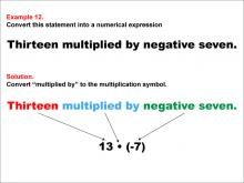 Math Example: Language of Math--Numerical Expressions--Multiplication--Example 12