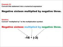 Math Example: Language of Math--Numerical Expressions--Multiplication--Example 32