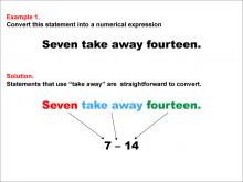 Math Example: Language of Math--Numerical Expressions--Subtraction--Example 1
