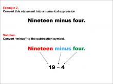 Math Example: Language of Math--Numerical Expressions--Subtraction--Example 2