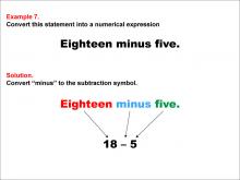 Math Example: Language of Math--Numerical Expressions--Subtraction--Example 7
