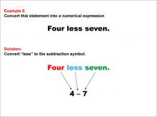 Math Example: Language of Math--Numerical Expressions--Subtraction--Example 8