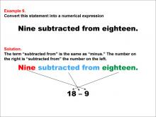 Math Example: Language of Math--Numerical Expressions--Subtraction--Example 9