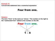 Math Example: Language of Math--Numerical Expressions--Subtraction--Example 10