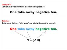 Math Example: Language of Math--Numerical Expressions--Subtraction--Example 11