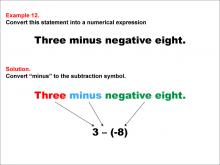 Math Example: Language of Math--Numerical Expressions--Subtraction--Example 12