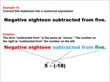 Math Example: Language of Math--Numerical Expressions--Subtraction--Example 14