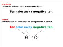 Math Example: Language of Math--Numerical Expressions--Subtraction--Example 16