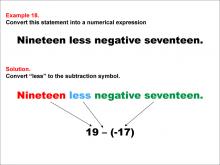 Math Example: Language of Math--Numerical Expressions--Subtraction--Example 18