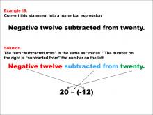 Math Example: Language of Math--Numerical Expressions--Subtraction--Example 19