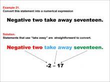 Math Example: Language of Math--Numerical Expressions--Subtraction--Example 21