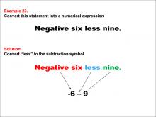 Math Example: Language of Math--Numerical Expressions--Subtraction--Example 23