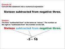 Math Example: Language of Math--Numerical Expressions--Subtraction--Example 24