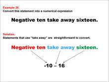 Math Example: Language of Math--Numerical Expressions--Subtraction--Example 26