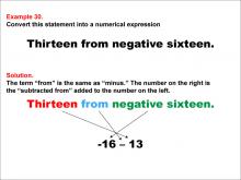 Math Example: Language of Math--Numerical Expressions--Subtraction--Example 30