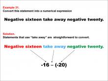Math Example: Language of Math--Numerical Expressions--Subtraction--Example 31