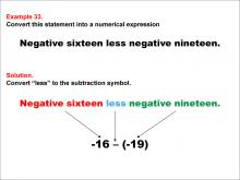 Math Example: Language of Math--Numerical Expressions--Subtraction--Example 33