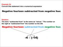 Math Example: Language of Math--Numerical Expressions--Subtraction--Example 34