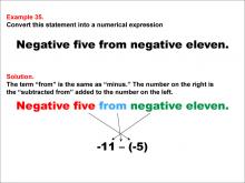 Math Example: Language of Math--Numerical Expressions--Subtraction--Example 35