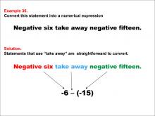 Math Example: Language of Math--Numerical Expressions--Subtraction--Example 36