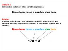 Math Example: Language of Math--Variable Expressions--Multiplication and Addition--Example 2