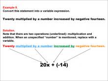 Math Example: Language of Math--Variable Expressions--Multiplication and Addition--Example 9