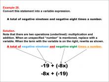 Math Example: Language of Math--Variable Expressions--Multiplication and Addition--Example 28