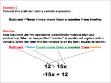 Math Example: Language of Math--Variable Expressions--Multiplication and Subtraction--Example 3