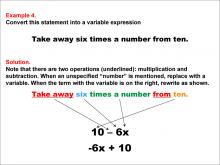 Math Example: Language of Math--Variable Expressions--Multiplication and Subtraction--Example 4