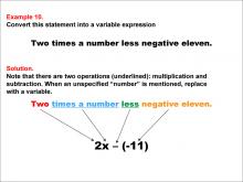 Math Example: Language of Math--Variable Expressions--Multiplication and Subtraction--Example 10