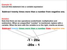 Math Example: Language of Math--Variable Expressions--Multiplication and Subtraction--Example 15