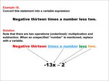 Math Example: Language of Math--Variable Expressions--Multiplication and Subtraction--Example 18