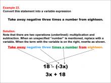 Math Example: Language of Math--Variable Expressions--Multiplication and Subtraction--Example 23