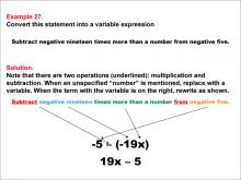 Math Example: Language of Math--Variable Expressions--Multiplication and Subtraction--Example 27