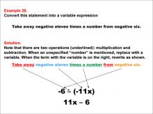 Math Example: Language of Math--Variable Expressions--Multiplication and Subtraction--Example 28