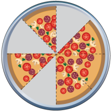 Math Clip Art--Equivalent Fractions Pizza Slices--Five Eighths C