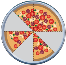 Math Clip Art--Equivalent Fractions Pizza Slices--Five Eighths D