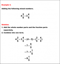Math Example--Fraction Properties--Adding Mixed Numbers with Like Denominators: Example 4