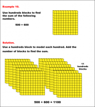 Math Example--Arithmetic--Adding with Hundreds Blocks: Example 10