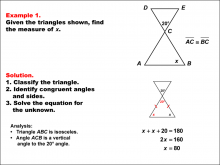 Math Example--Solving Equations--Solving Equations Using Triangle Properties: Example 1