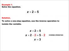 Math Example: Solving One-Step Equations: Example 1
