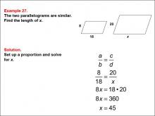 Math Example--Ratios, Proportions, and Percents--Solving Proportions: Example 27