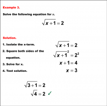 Math Example--Solving Equations--Solving Radical Equations--Example 3