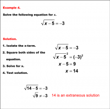 Math Example--Solving Equations--Solving Radical Equations--Example 4