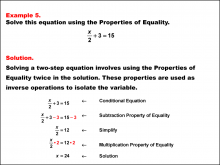 Math Example: Solving Two-Step Equations Using the Properties of Equality--Example 5