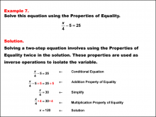Math Example: Solving Two-Step Equations Using the Properties of Equality--Example 7