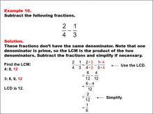 Math Example: Fraction Operations--Subtracting Fractions Example 10